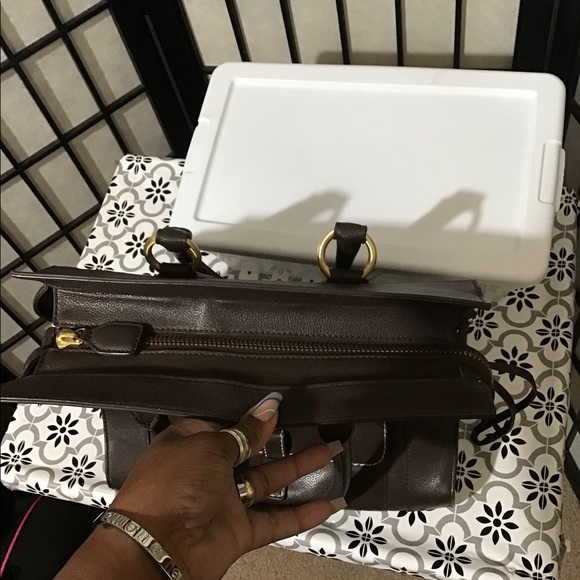 Talbot Leather Tote Handbag /Brass Hardware. Color is Beautiful Chocolate Brown - Picture 4 of 11